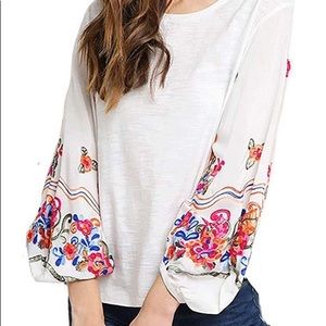 Umgee Embroidered Challis Statement Sleeve Top